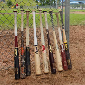 Bats lined up on fence